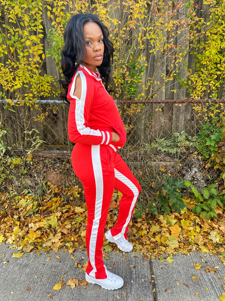 Zip Up Cut Out Track Suit| Red