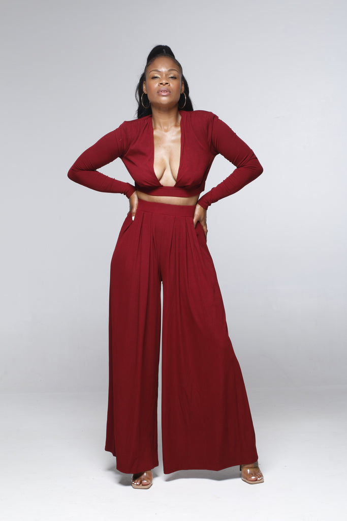 Open Front Top and Wide Pants Set