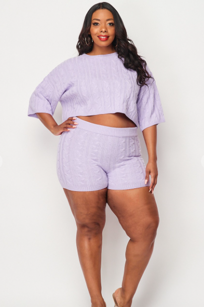 Two Piece Lavender Ribbed Knit Set